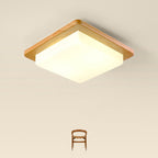 Contemporary Scandinavian Square Wood Acrylic LED Flush Mount Ceiling Light for Bedroom