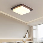 Contemporary Scandinavian Square Wood Acrylic LED Flush Mount Ceiling Light for Bedroom
