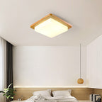 Contemporary Scandinavian Square Wood Acrylic LED Flush Mount Ceiling Light for Bedroom