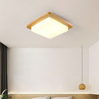 Contemporary Scandinavian Square Wood Acrylic LED Flush Mount Ceiling Light for Bedroom