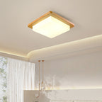 Contemporary Scandinavian Square Wood Acrylic LED Flush Mount Ceiling Light for Bedroom