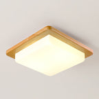 Contemporary Scandinavian Square Wood Acrylic LED Flush Mount Ceiling Light for Bedroom