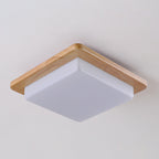 Contemporary Scandinavian Square Wood Acrylic LED Flush Mount Ceiling Light for Bedroom