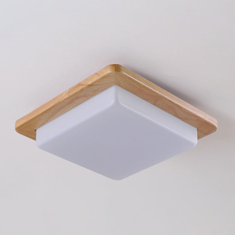 Contemporary Scandinavian Square Wood Acrylic LED Flush Mount Ceiling Light for Bedroom