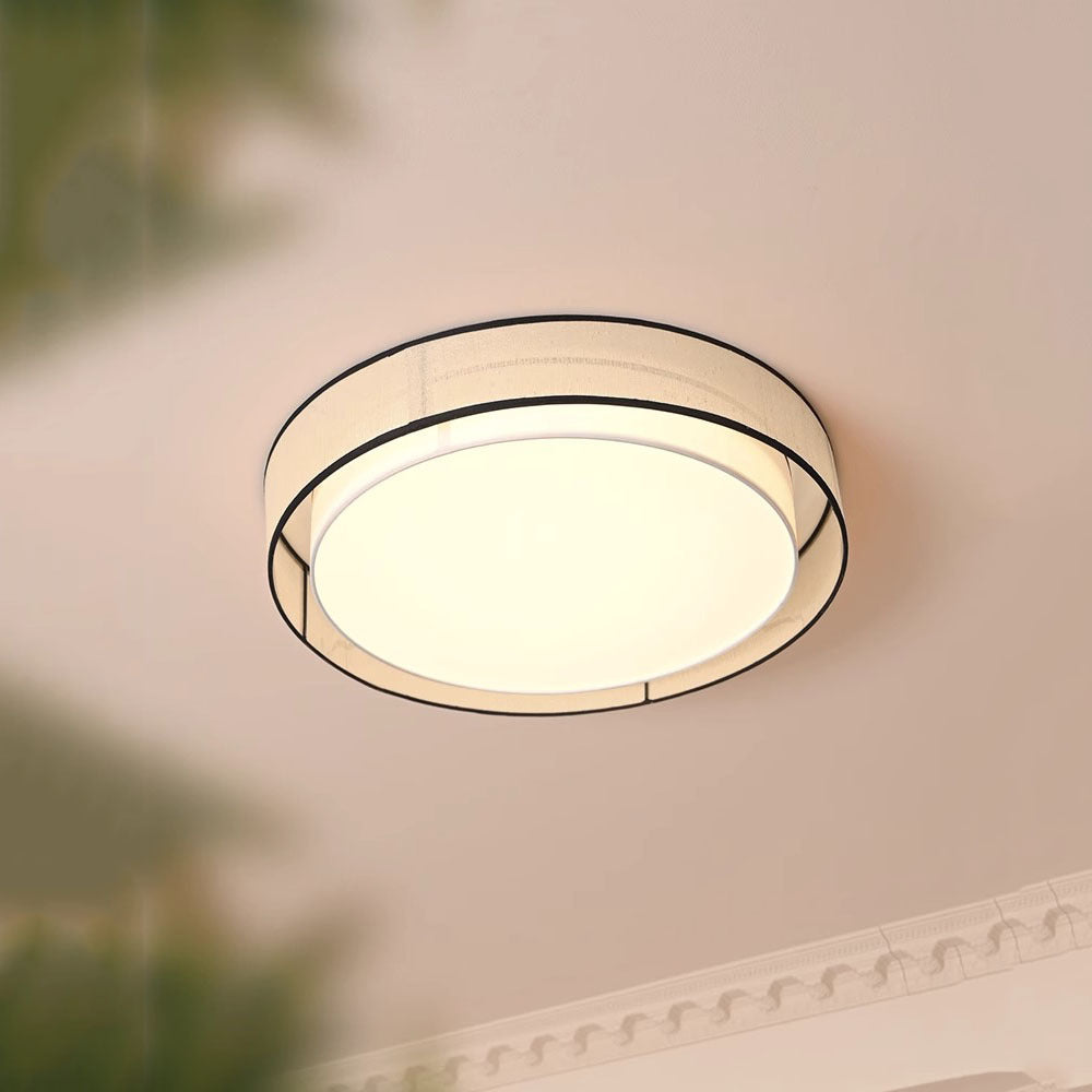 Traditional Chinese Round Iron Acrylic Fabric LED Flush Mount Ceiling Light For Living Room