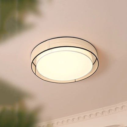 Traditional Chinese Round Iron Acrylic Fabric LED Flush Mount Ceiling Light For Living Room