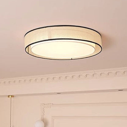 Traditional Chinese Round Iron Acrylic Fabric LED Flush Mount Ceiling Light For Living Room