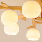 Traditional Japanese Round Fan Wood Glass 3/5/8 Light Semi-flush Mount Ceiling Light for Living Room
