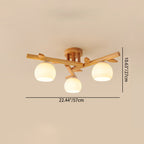 Traditional Japanese Round Fan Wood Glass 3/5/8 Light Semi-flush Mount Ceiling Light for Living Room
