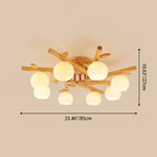 Traditional Japanese Round Fan Wood Glass 3/5/8 Light Semi-flush Mount Ceiling Light for Living Room
