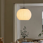 Traditional Japanese Round Wood Fabric 3-light Pendant Light For Dining Room