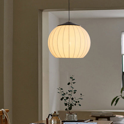 Traditional Japanese Round Wood Fabric 3-light Pendant Light For Dining Room