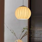Traditional Japanese Round Wood Fabric 3-light Pendant Light For Dining Room