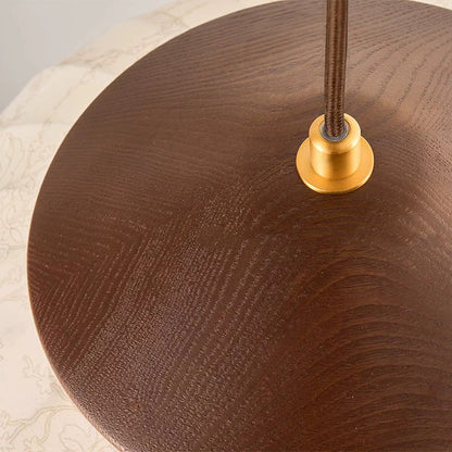 Traditional Japanese Round Wood Fabric 3-light Pendant Light For Dining Room