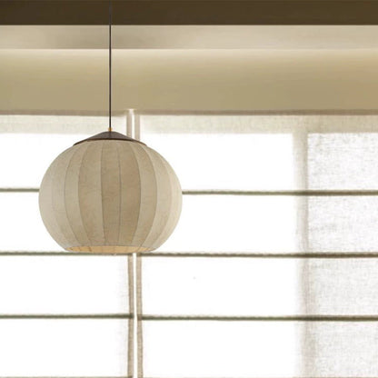 Traditional Japanese Round Wood Fabric 3-light Pendant Light For Dining Room