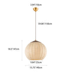 Traditional Japanese Round Wood Fabric 3-light Pendant Light For Dining Room