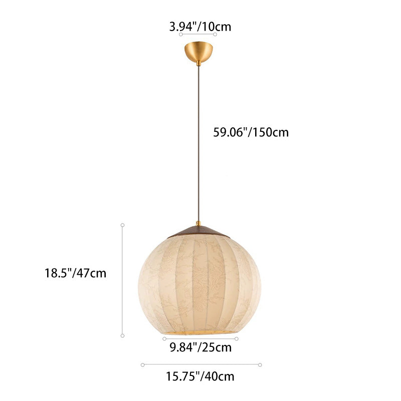 Traditional Japanese Round Wood Fabric 3-light Pendant Light For Dining Room