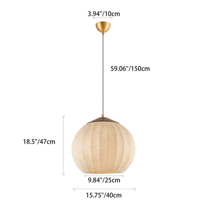 Traditional Japanese Round Wood Fabric 3-light Pendant Light For Dining Room