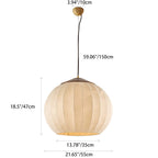 Traditional Japanese Round Wood Fabric 3-light Pendant Light For Dining Room
