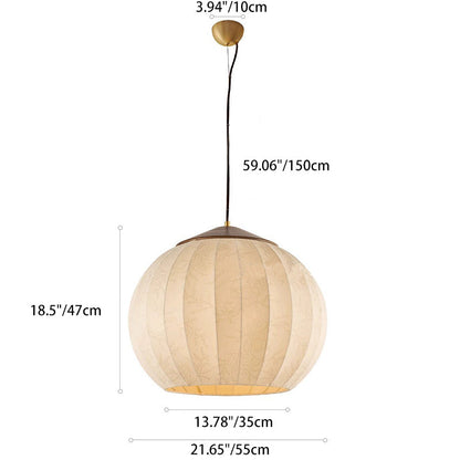 Traditional Japanese Round Wood Fabric 3-light Pendant Light For Dining Room