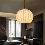 Traditional Japanese Round Wood Fabric 3-light Pendant Light For Dining Room