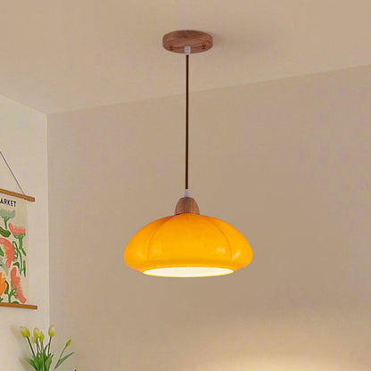 Traditional Vintage Pumpkin Wood Glass 1-Light Pendant Light For Dining Room