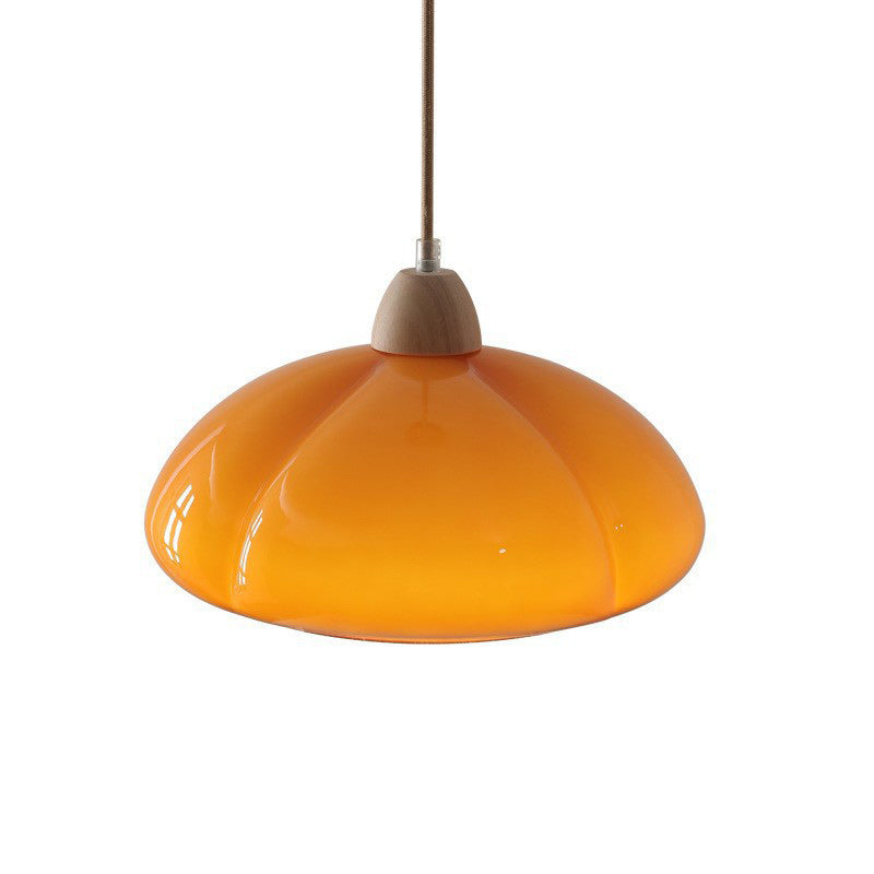 Traditional Vintage Pumpkin Wood Glass 1-Light Pendant Light For Dining Room