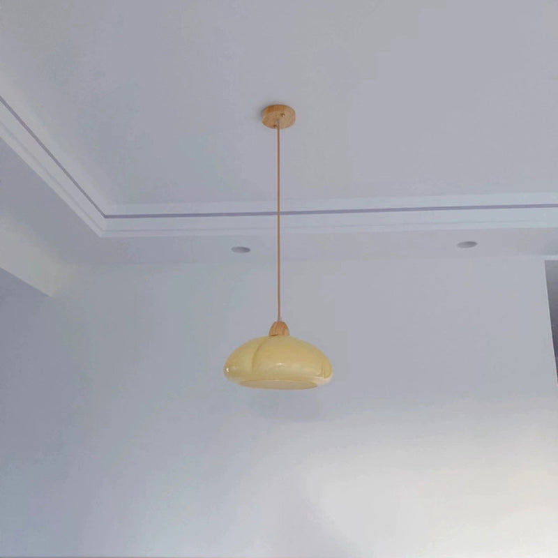 Traditional Vintage Pumpkin Wood Glass 1-Light Pendant Light For Dining Room