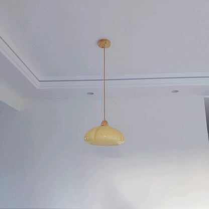 Traditional Vintage Pumpkin Wood Glass 1-Light Pendant Light For Dining Room