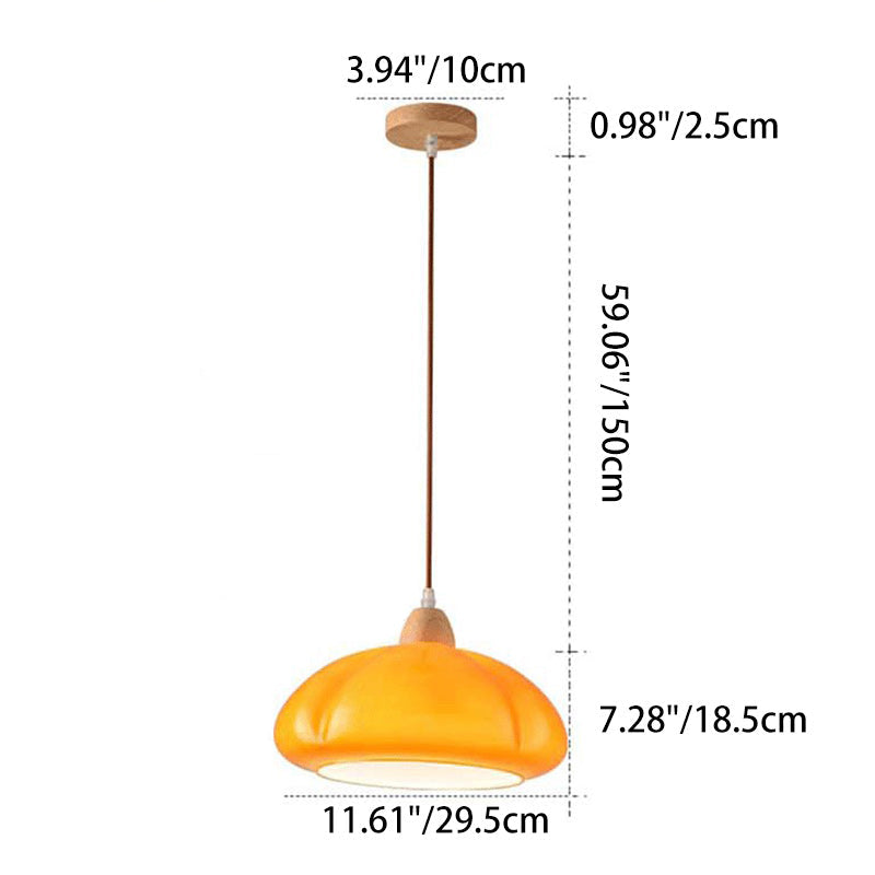 Traditional Vintage Pumpkin Wood Glass 1-Light Pendant Light For Dining Room