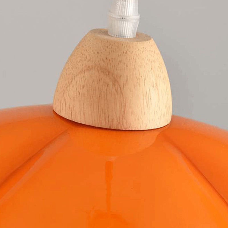 Traditional Vintage Pumpkin Wood Glass 1-Light Pendant Light For Dining Room