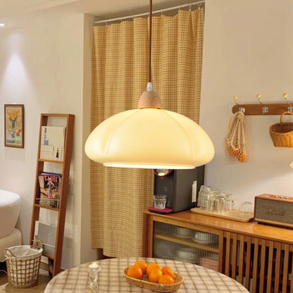 Traditional Vintage Pumpkin Wood Glass 1-Light Pendant Light For Dining Room