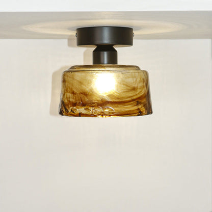 Traditional Vintage Bowl Iron Glass 1-light Semi-flush Mount Ceiling Light for Hallway