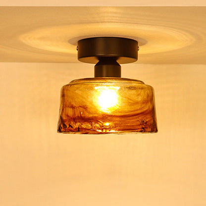 Traditional Vintage Bowl Iron Glass 1-light Semi-flush Mount Ceiling Light for Hallway