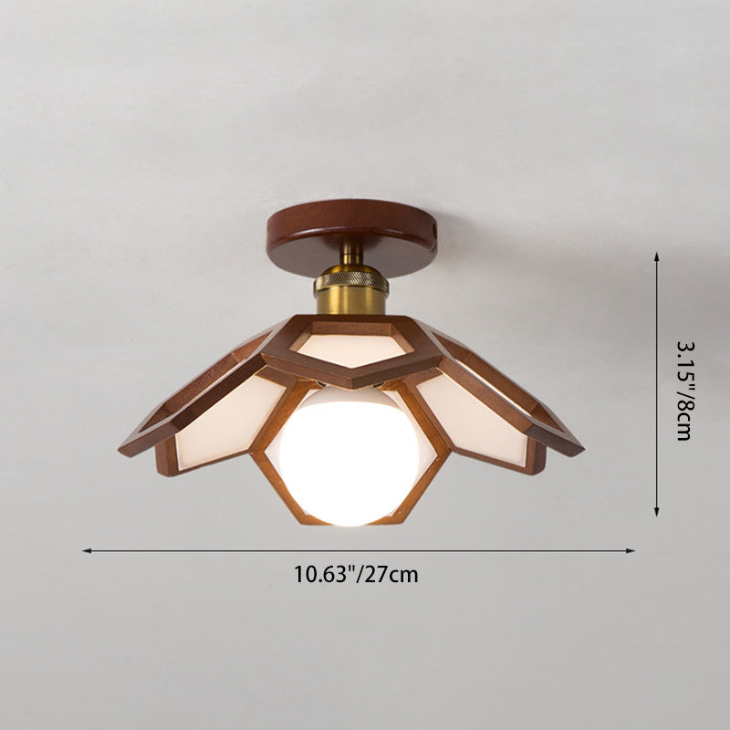 Modern Minimalist Flower Pvc Wood 1-light Semi-flush Mount Ceiling Light for Hallway