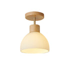 Modern Minimalist Half Round Wood Glass 1-light Semi-flush Mount Ceiling Light for Hallway