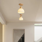 Modern Minimalist Half Round Wood Glass 1-light Semi-flush Mount Ceiling Light for Hallway