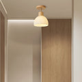 Modern Minimalist Half Round Wood Glass 1-light Semi-flush Mount Ceiling Light for Hallway