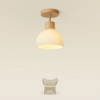 Modern Minimalist Half Round Wood Glass 1-light Semi-flush Mount Ceiling Light for Hallway