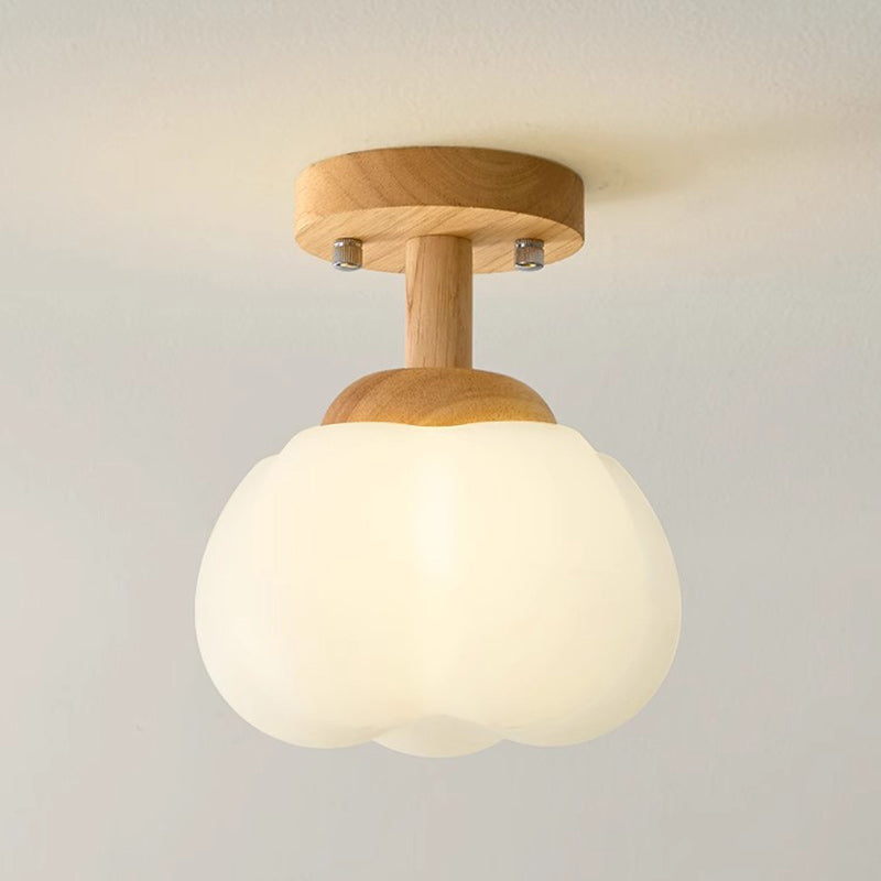 Modern Minimalist Flower Wood Plastic 1-light Semi-flush Mount Ceiling Light for Hallway