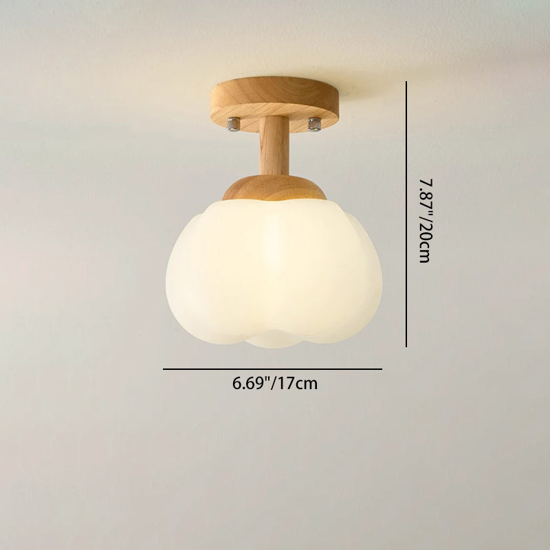 Modern Minimalist Flower Wood Plastic 1-light Semi-flush Mount Ceiling Light for Hallway
