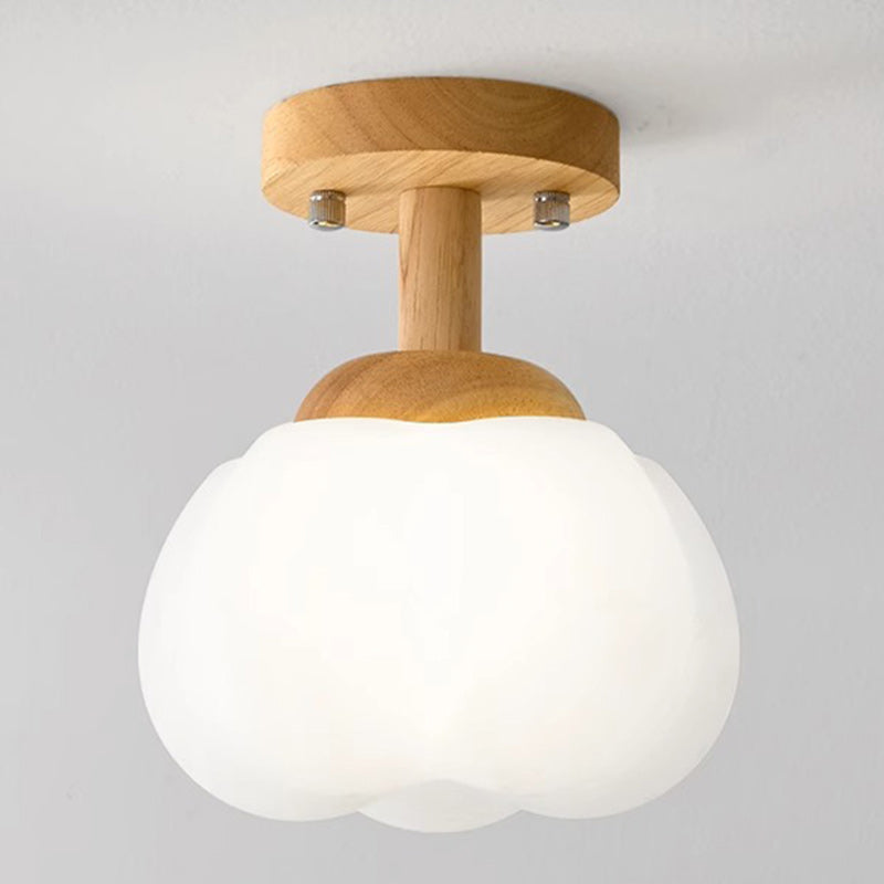 Modern Minimalist Flower Wood Plastic 1-light Semi-flush Mount Ceiling Light for Hallway
