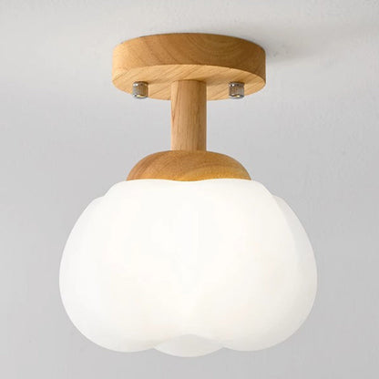 Modern Minimalist Flower Wood Plastic 1-light Semi-flush Mount Ceiling Light for Hallway