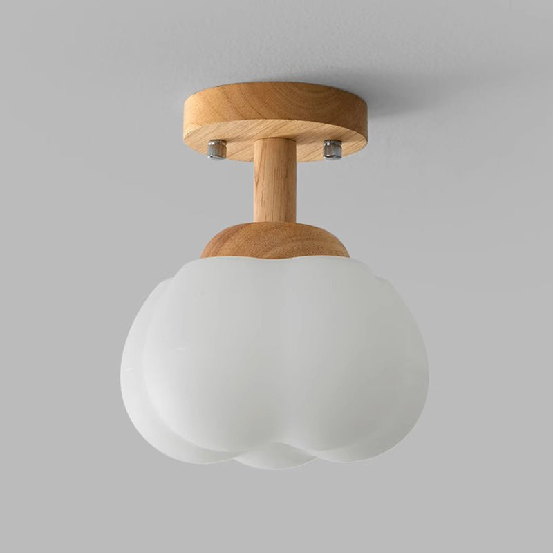 Modern Minimalist Flower Wood Plastic 1-light Semi-flush Mount Ceiling Light for Hallway