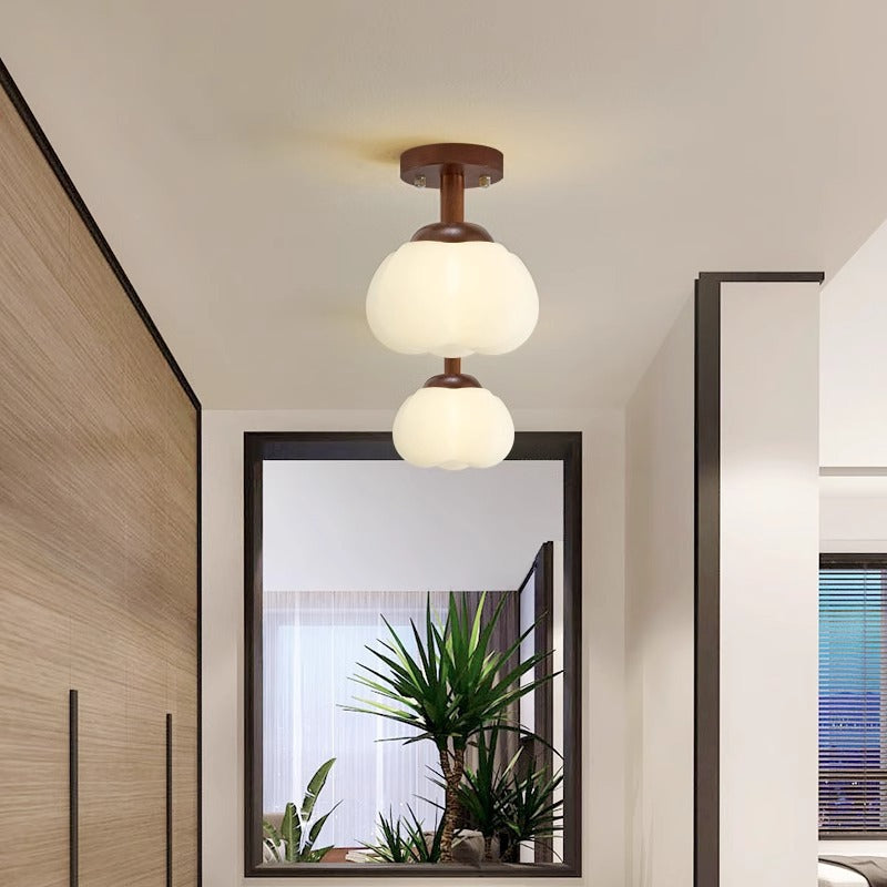 Modern Minimalist Flower Wood Plastic 1-light Semi-flush Mount Ceiling Light for Hallway