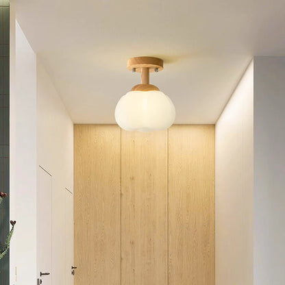 Modern Minimalist Flower Wood Plastic 1-light Semi-flush Mount Ceiling Light for Hallway