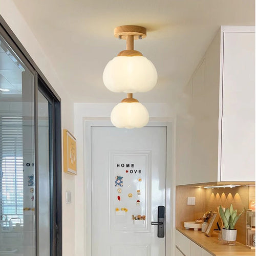 Modern Minimalist Flower Wood Plastic 1-light Semi-flush Mount Ceiling Light for Hallway