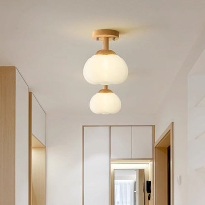Modern Minimalist Flower Wood Plastic 1-light Semi-flush Mount Ceiling Light for Hallway