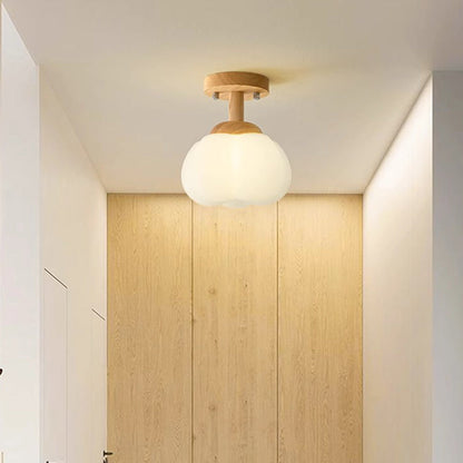 Modern Minimalist Flower Wood Plastic 1-light Semi-flush Mount Ceiling Light for Hallway