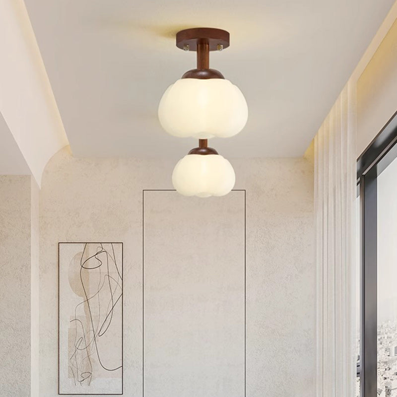 Modern Minimalist Flower Wood Plastic 1-light Semi-flush Mount Ceiling Light for Hallway